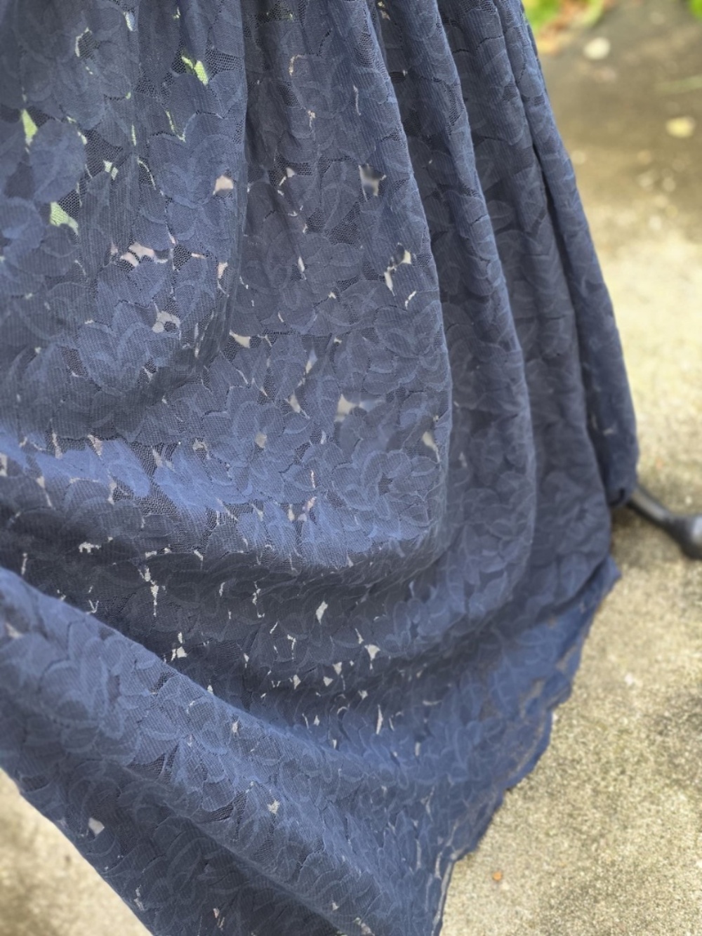 Elegant Navy Blue Floral Lace Maxi Dress - Picture 7 of 7